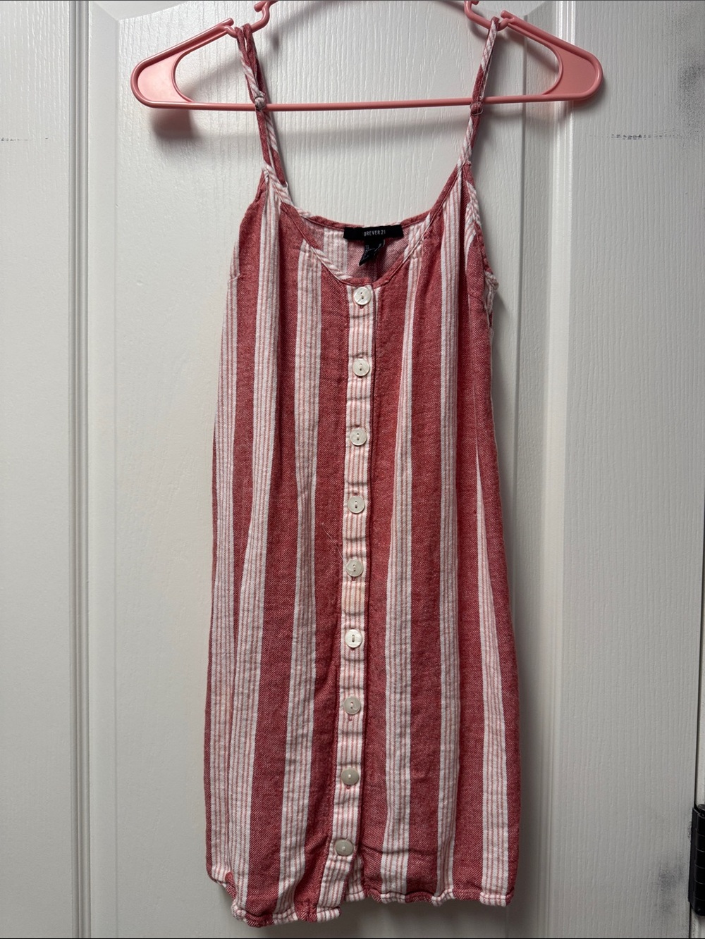 Forever 21 Red and White Striped Button-Front Mini Dress
